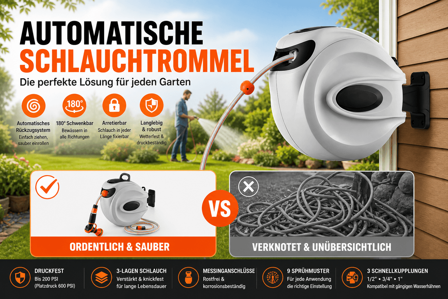 Automatische Schlauchtrommel mit Wandhalterung mit ohne vergleich