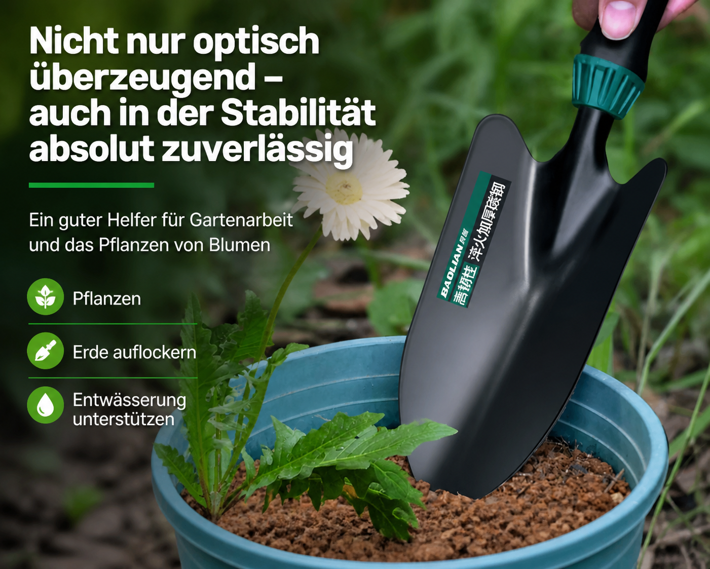 Robustes 3-teiliges Gartenwerkzeug-Set aus Hochleistungsstahl – Pflanzschaufel, 5-Zinken-Grabegabel & Unkrautjäter – Ergonomisch & rutschfest für komfortables Arbeiten
