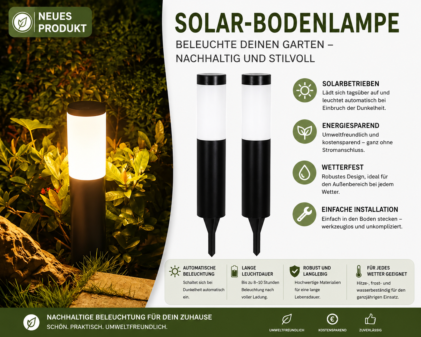 Solar LED Wegleuchte mit warmweißem LED Licht