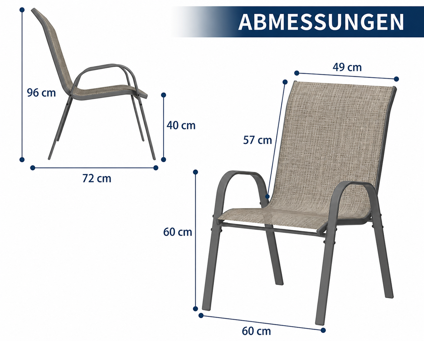 Terrassenstühle wetterfest 6er Set mit stapelbarem Design