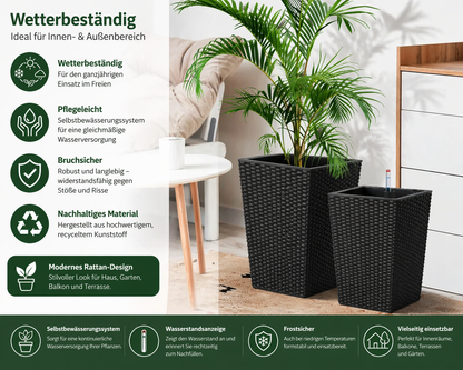 Selbstbewässernde Blumentöpfe mit integriertem Drainagesystem und Wasserspeicher