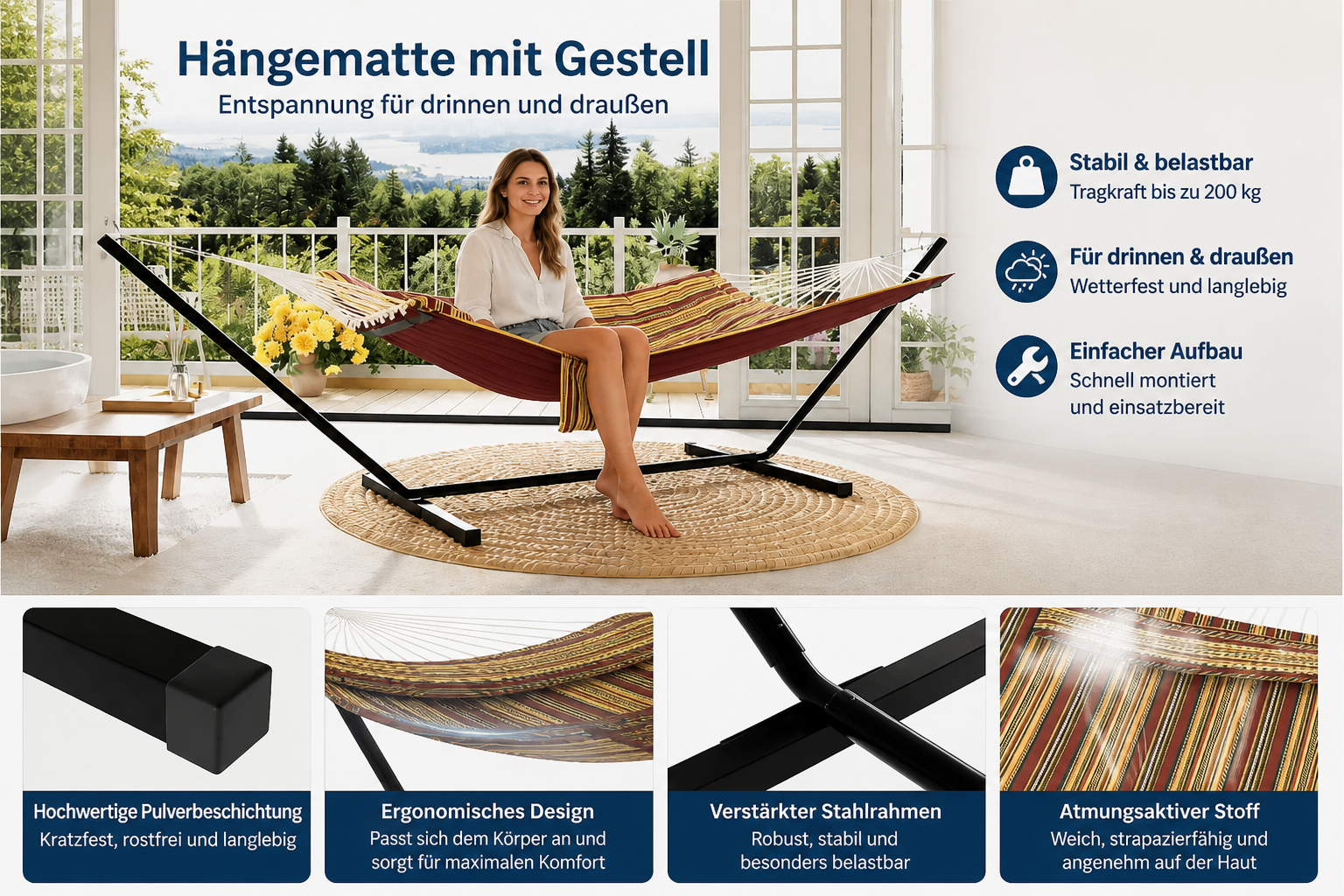 hängematte für 2 personen outdoor 2-Personen Hängematte mit Gestell – Stabil, Komfortabel & Wetterfest – DomGarten24