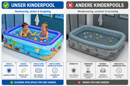 Aufblasbarer Familienpool – Rechteckiges Kinderpool & Planschbecken für Garten und Sommer
