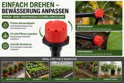 Tropfbewässerungssystem mit verstellbarem roten Tropfer für Pflanzen