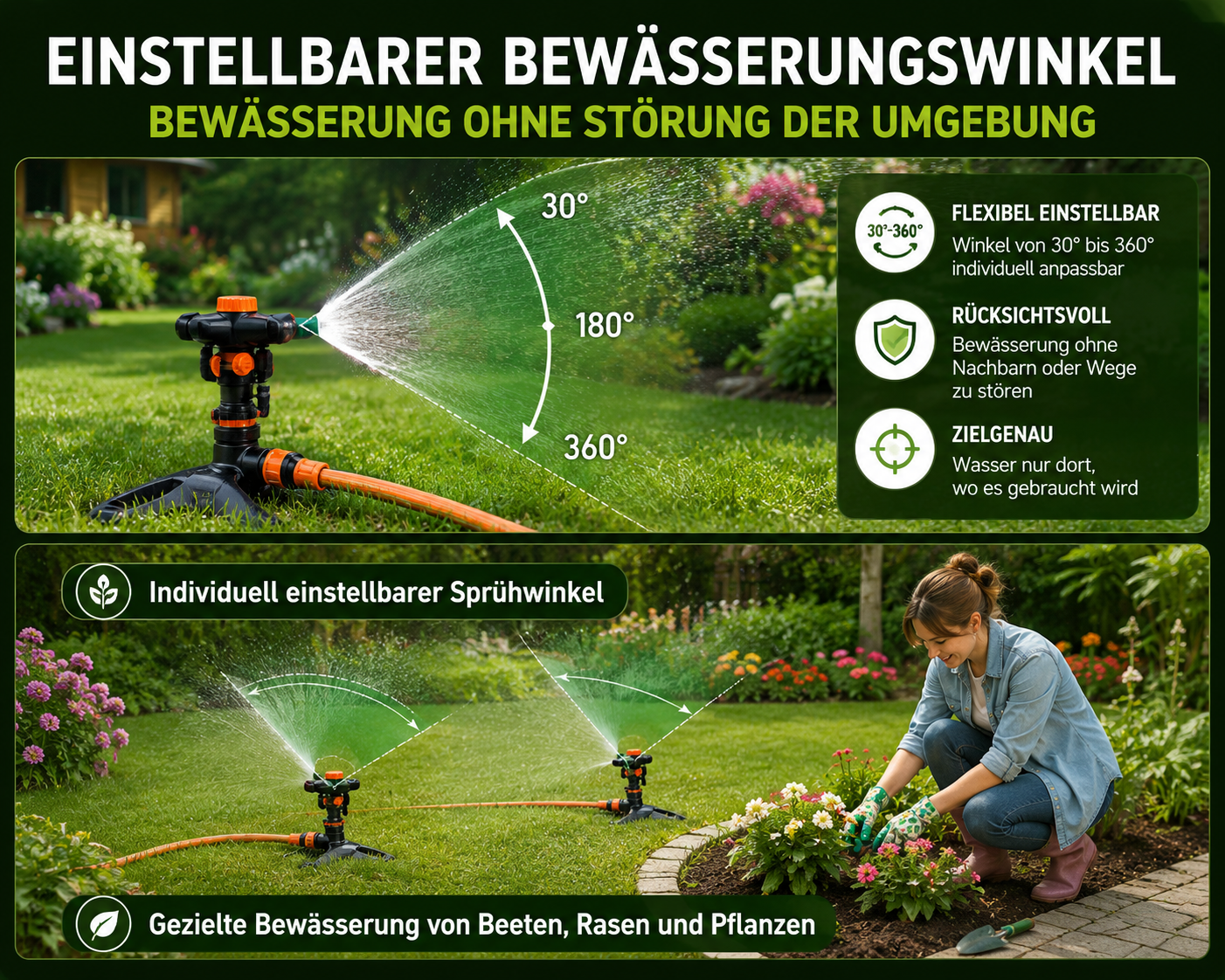 Automatischer Rasensprinkler 360° – Gartenbewässerung mit großer Reichweite für Rasen, Garten & Beete