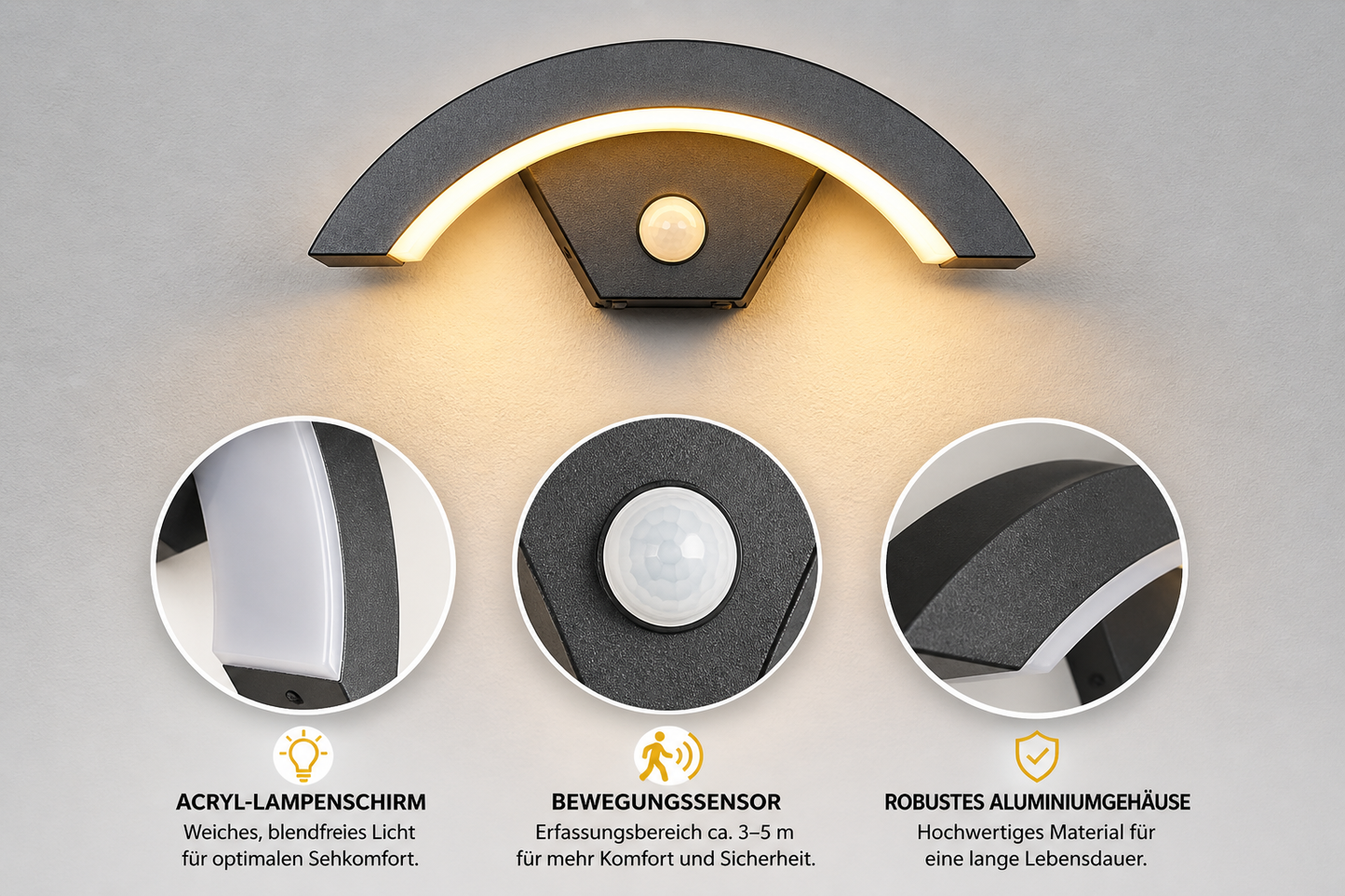 LED Wandleuchte mit Bewegungsmelder IP65 Warmweiß