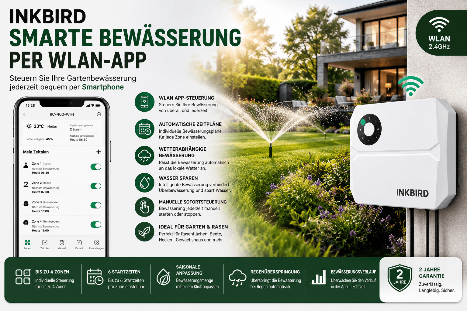 Smart WLAN Bewässerungscontroller für Rasen und Sprinkleranlage