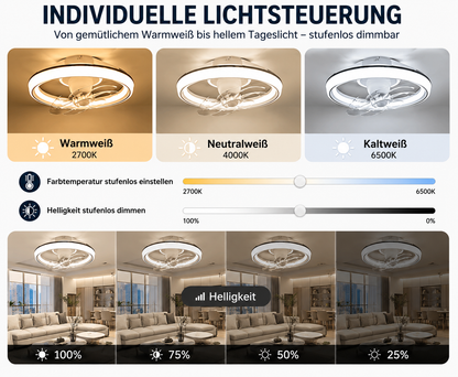 Deckenventilator mit LED Beleuchtung, RGB-Licht & Bluetooth-Lautsprecher