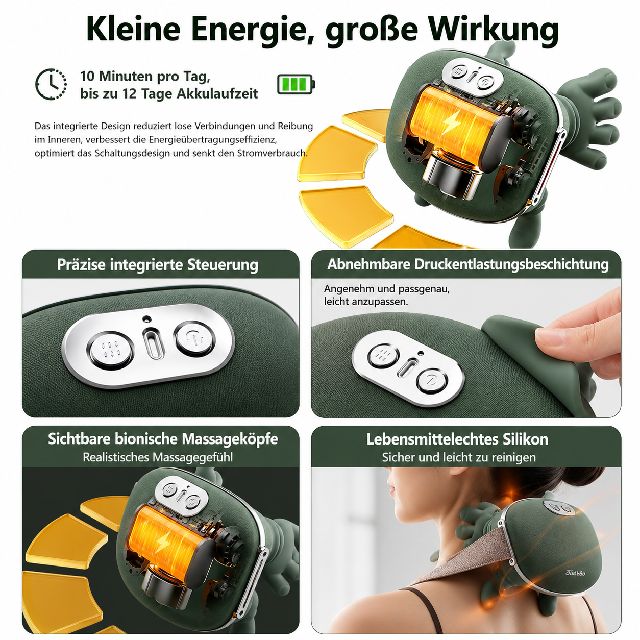Nacken- und Schultermassagegerät mit kabellosem Design und ergonomischer Form