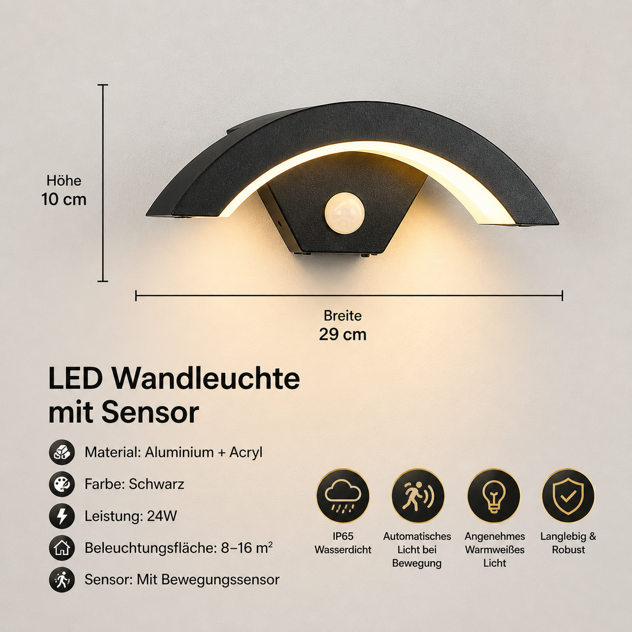 LED Wandleuchte mit Bewegungsmelder für Außenbereich