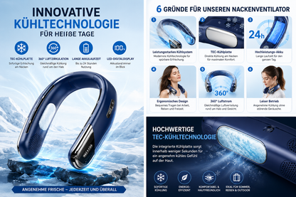 Leiser Tragbarer Nackenventilator mit Kühlplatte und USB-Akku