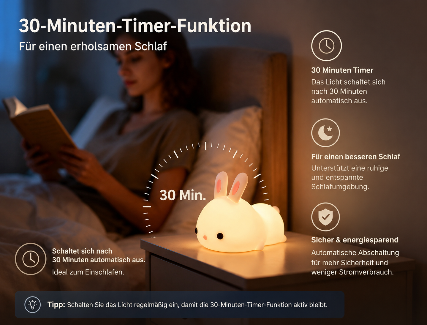 Kaninchen Nachtlicht LED im Kinderzimmer auf dem Nachttisch