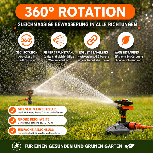 Automatischer Rasensprinkler 360° mit einstellbarer Rotationsbewässerung