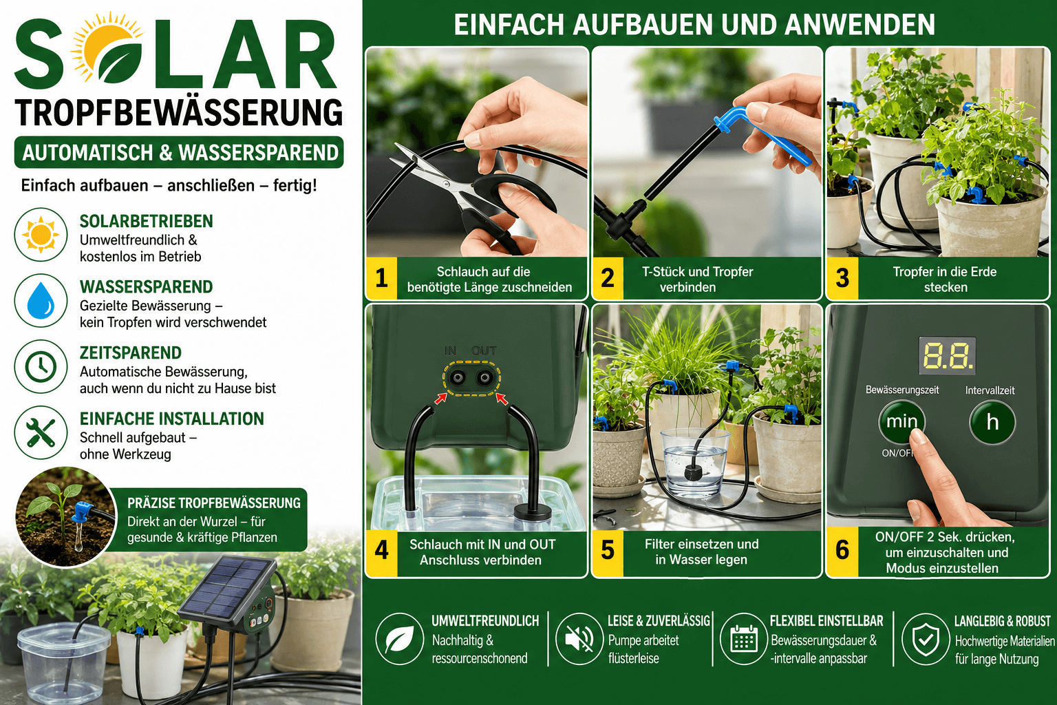 Solar Tropfbewässerungssystem für Hochbeet und Gewächshaus