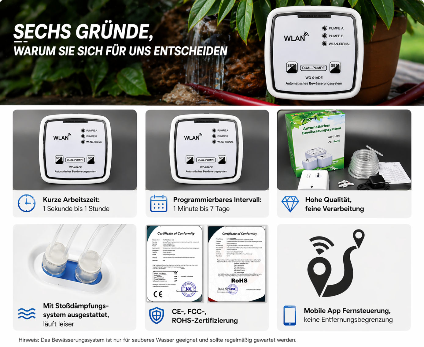 Smartes WiFi-Bewässerungssystem mit Pumpe – Automatische Pflanzenbewässerung für bis zu 20 Töpfe