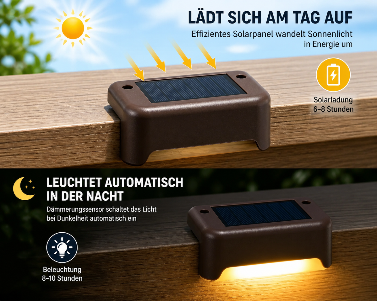 Solar LED Treppenleuchten – Wasserdichte Gartenbeleuchtung – DomGarten24
