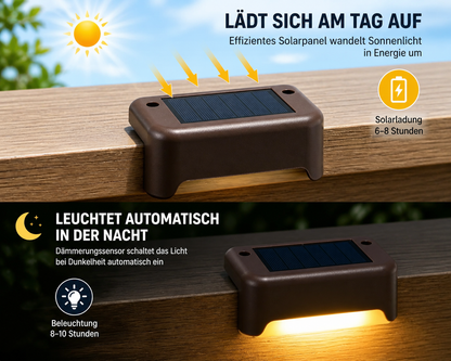 Solar LED Treppenleuchten mit warmweißem Licht für den Außenbereich