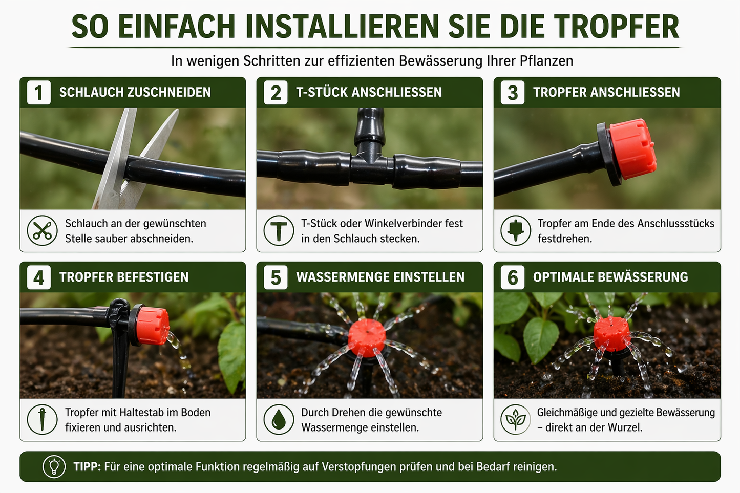 Tropfbewässerungssystem 20–50 m – Automatische Pflanzenbewässerung für Balkon, Garten & Gewächshaus | 1/4 Zoll Bewässerungsset mit verstellbaren Tropfern | DIY Mikro Bewässerung Set