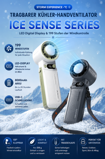 Tragbarer Turbo-Handventilator F5 Pro – 8000mAh Akku, 199 Windstufen & LED-Display