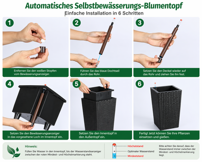Selbstbewässernde Blumentöpfe mit Pflanze in elegantem Rattan-Design