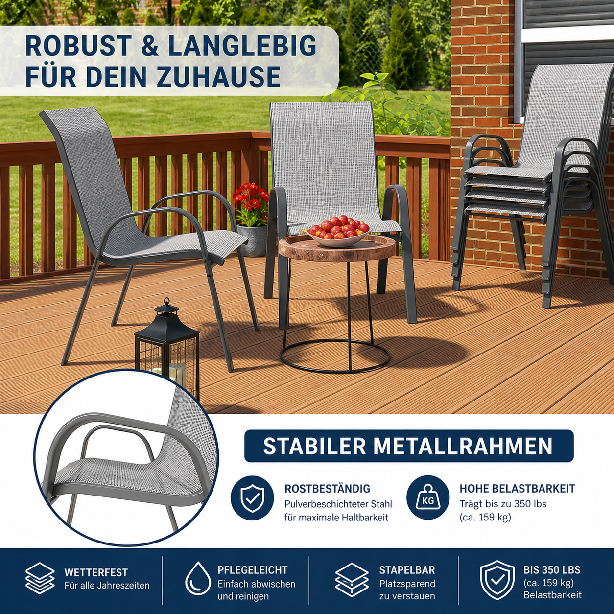 Terrassenstühle wetterfest belastbar bis 150 kg für den Außenbereich