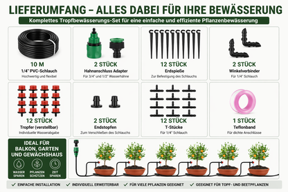 Tropfbewässerungssystem mit Zubehör für Garten und Gewächshaus