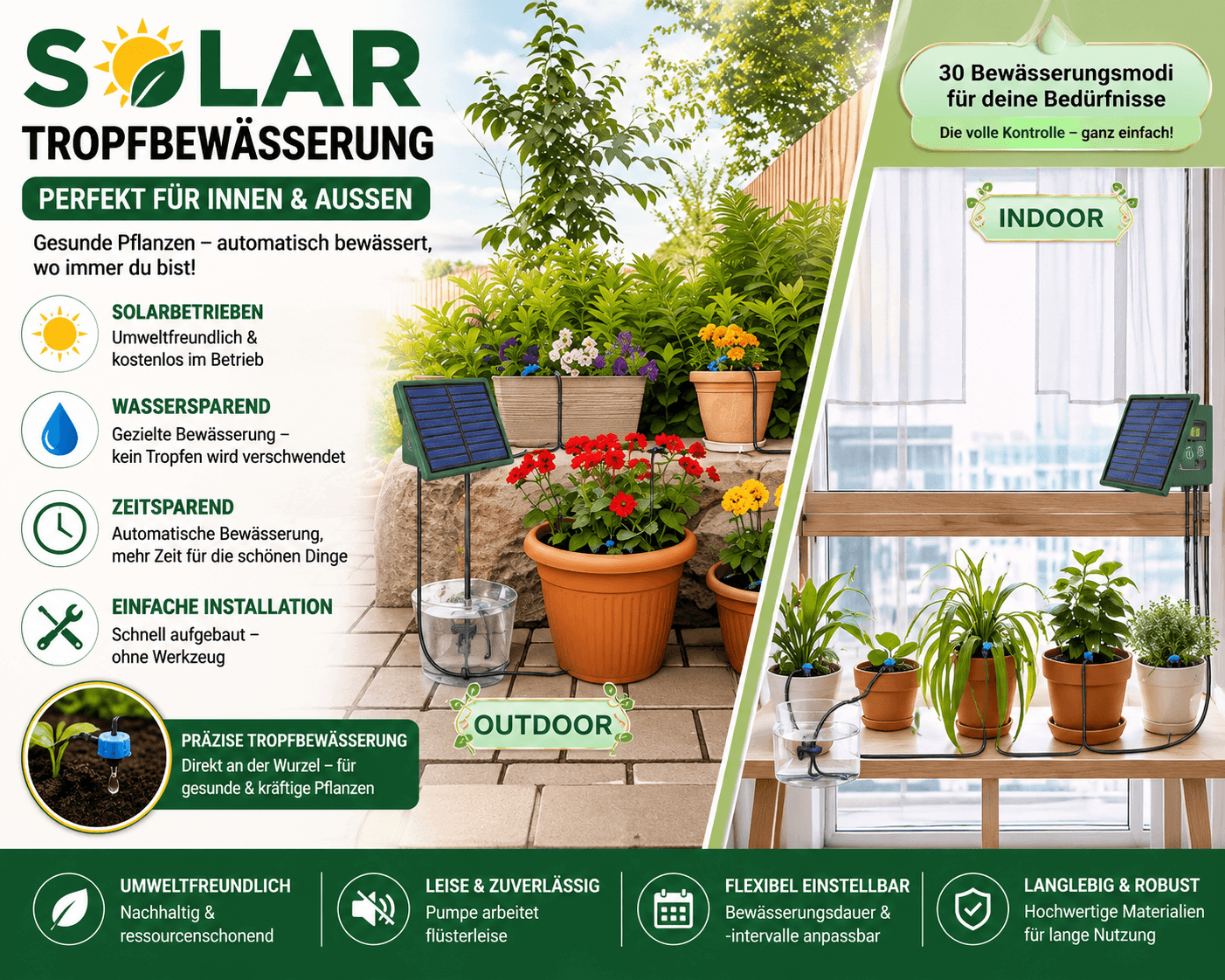 Solar Tropfbewässerungssystem für Hochbeet und Gewächshaus