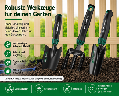 3-teiliges Gartenwerkzeug-Set mit robusten Gartenwerkzeugen für präzise Gartenarbeiten