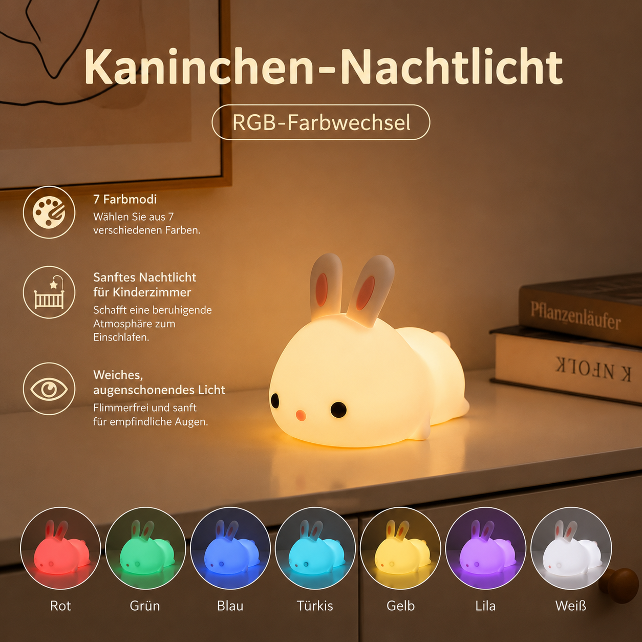 Kaninchen Nachtlicht LED mit sanfter Nachtbeleuchtung