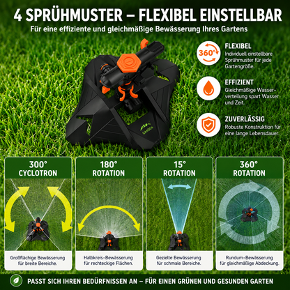 Automatischer Rasensprinkler 360° – Gartenbewässerung mit großer Reichweite für Rasen, Garten & Beete