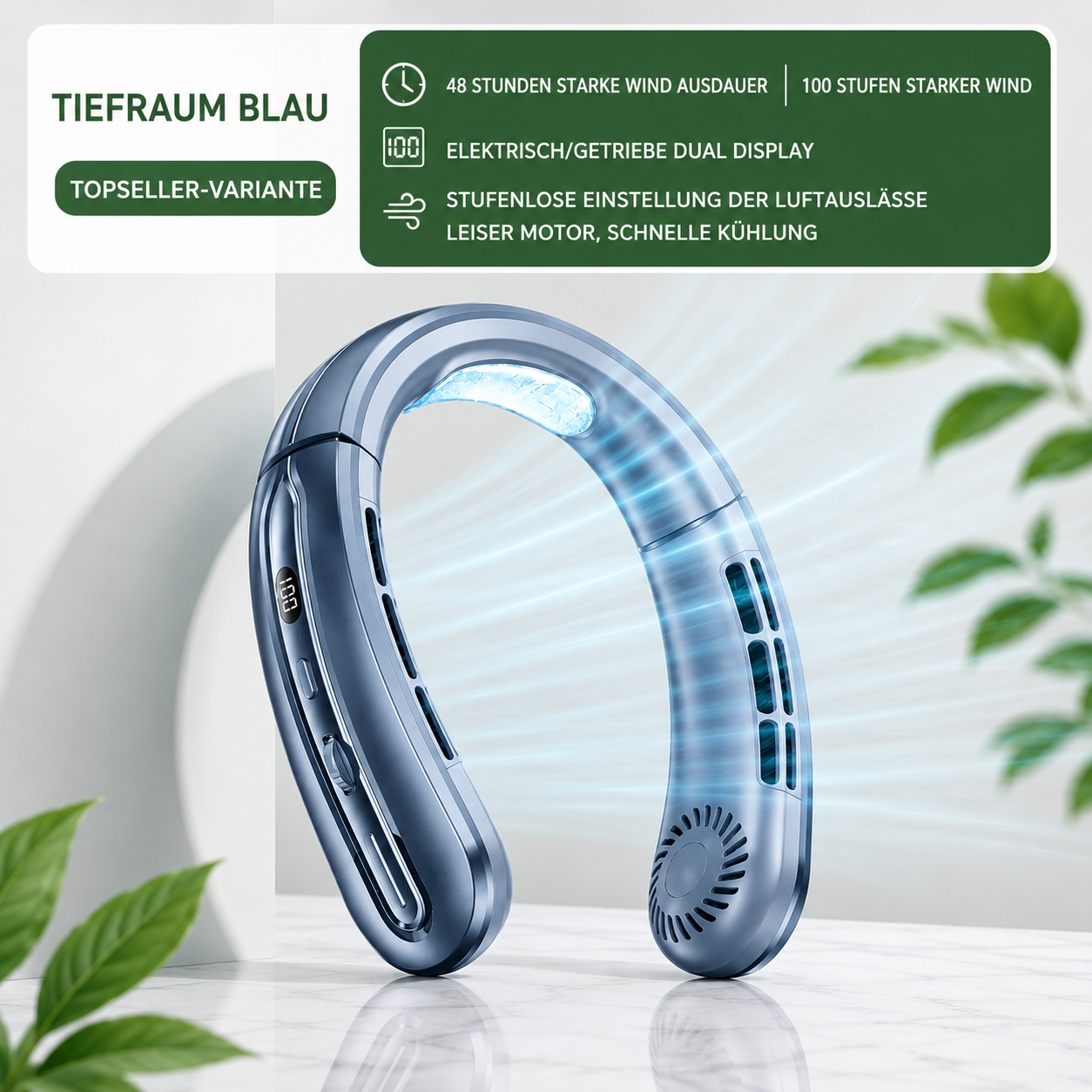 Tragbarer Nackenventilator mit leistungsstarkem Akku und leisem Betrieb