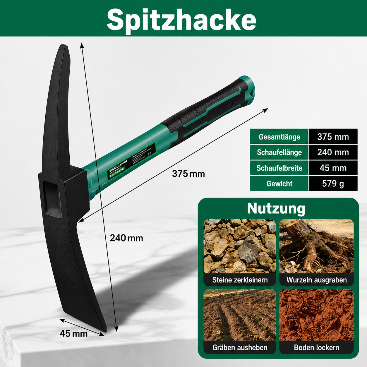 BAOLIAN Gartenwerkzeuge – Schaufel, Hacke & Harken mit rutschfestem Gummigriff für Garten & Pflanzenpflege