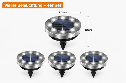 Solar-Bodenleuchten IP65 im 4er Set auf weißem Hintergrund