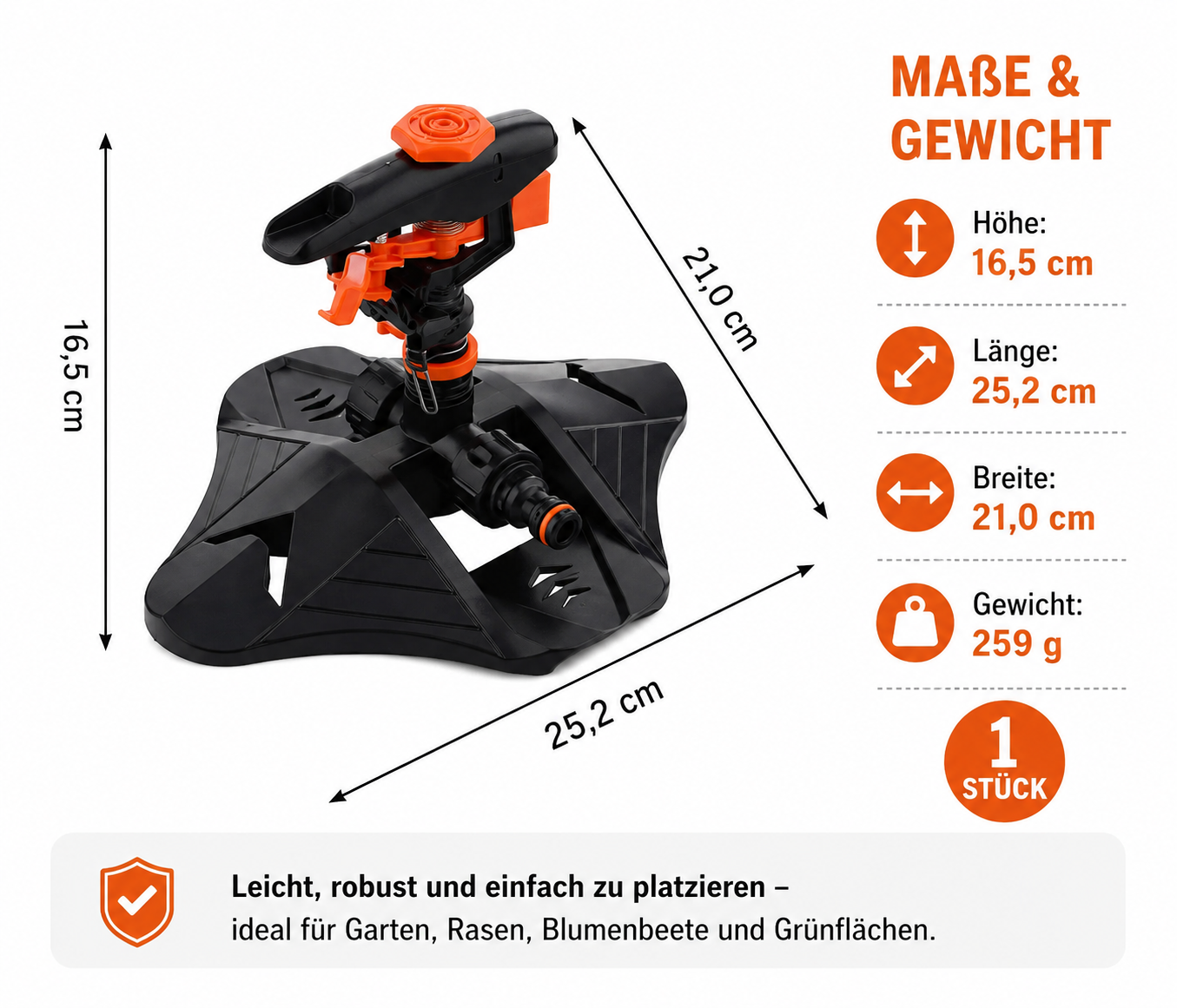 Automatischer Rasensprinkler 360° – Gartenbewässerung mit großer Reichweite für Rasen, Garten & Beete