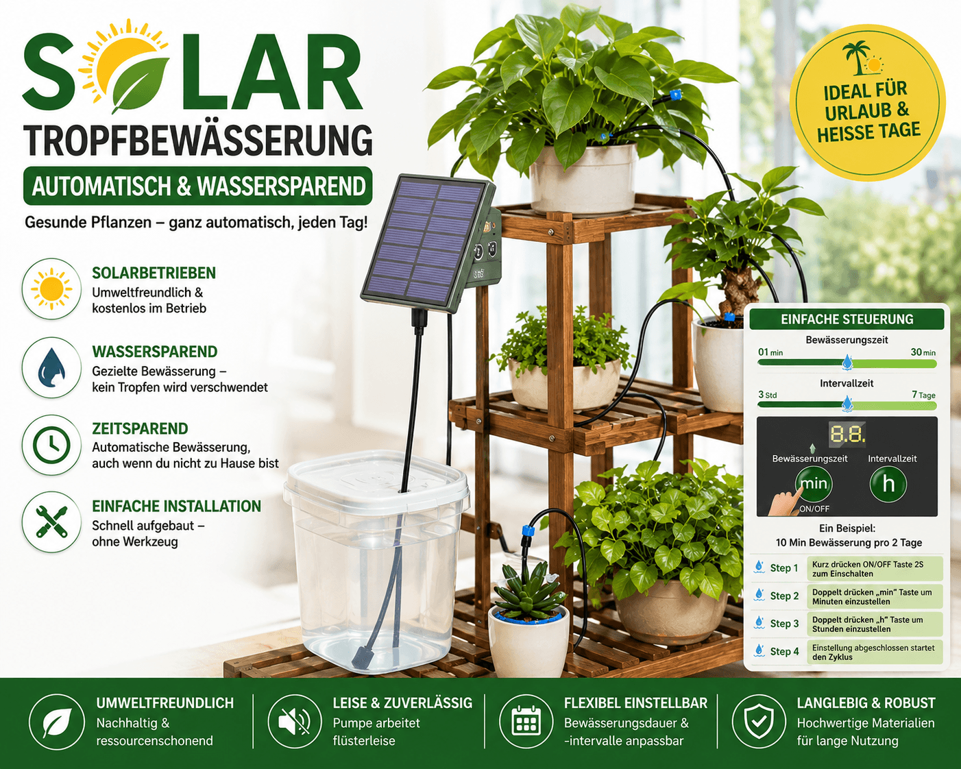 Solar Tropfbewässerungssystem für Balkon und Garten