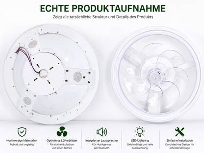 Deckenventilator mit LED Beleuchtung, RGB-Licht & Bluetooth-Lautsprecher