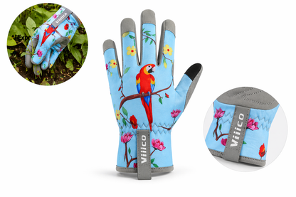 Gartenhandschuhe für Damen in Blau mit Grabkrallen und Blumenmuster