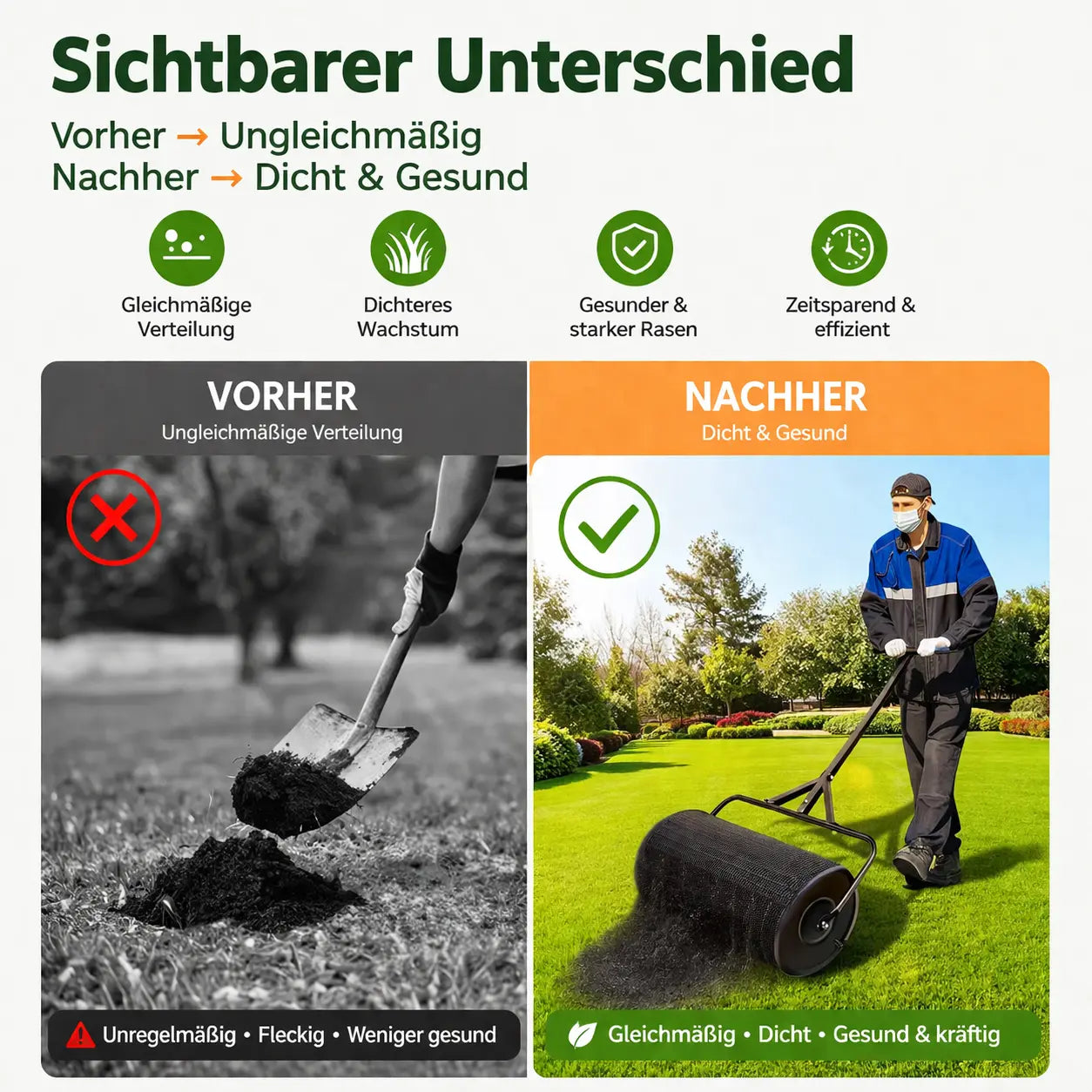Torfstreuer für Rasen aus Metall – Gleichmäßig Sand, Dünger & Saatgut verteilen