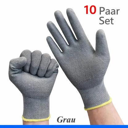 PU Arbeitshandschuhe im 10-Paar-Set in Grau