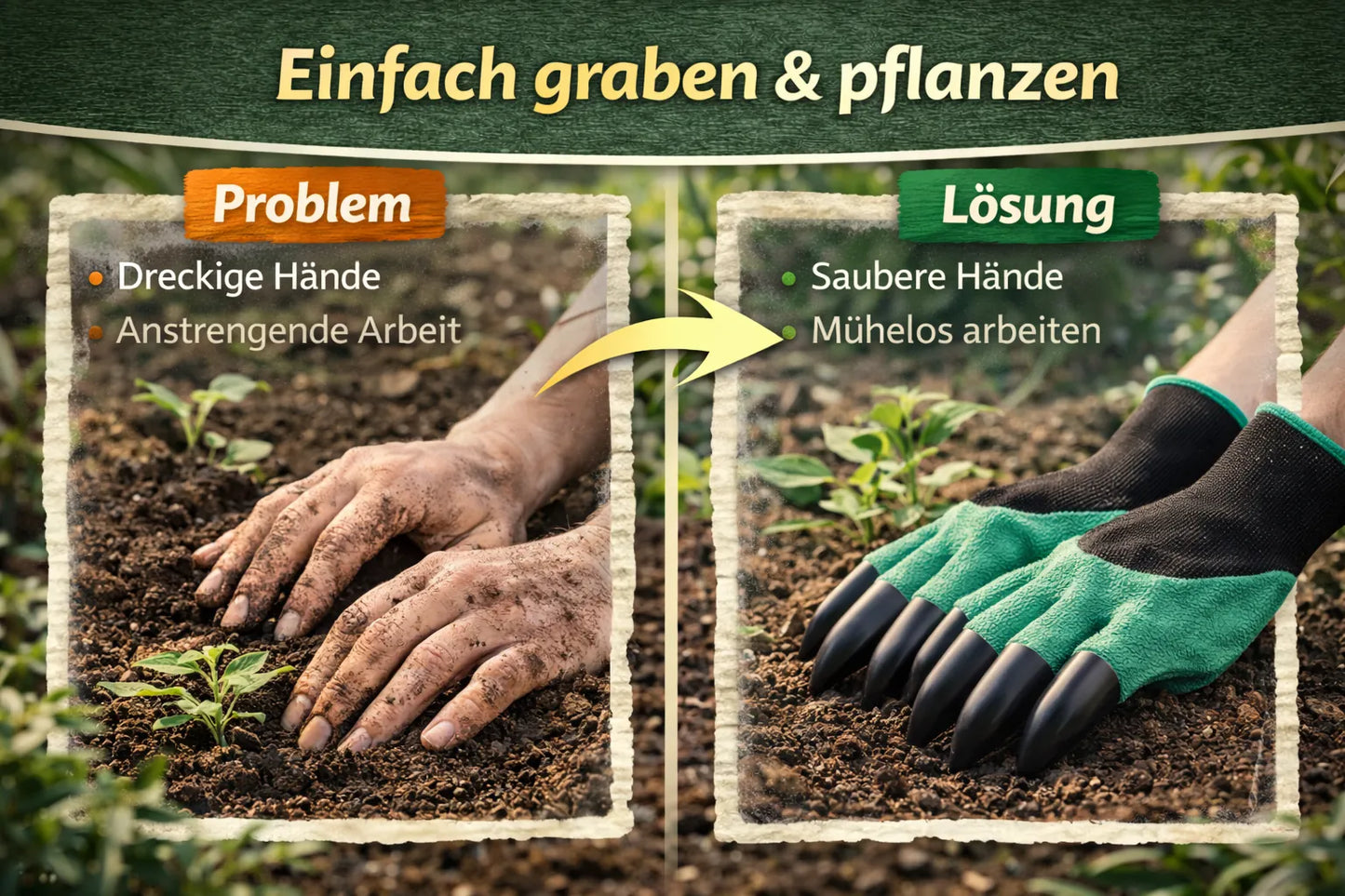 Gartenhandschuhe mit Krallen – Graben, Pflanzen & Unkraut entfernen ohne Werkzeug