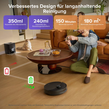 Roborock Q10 S5+ Saug- und Wischroboter bei der Reinigung verschiedener Bodenbereiche