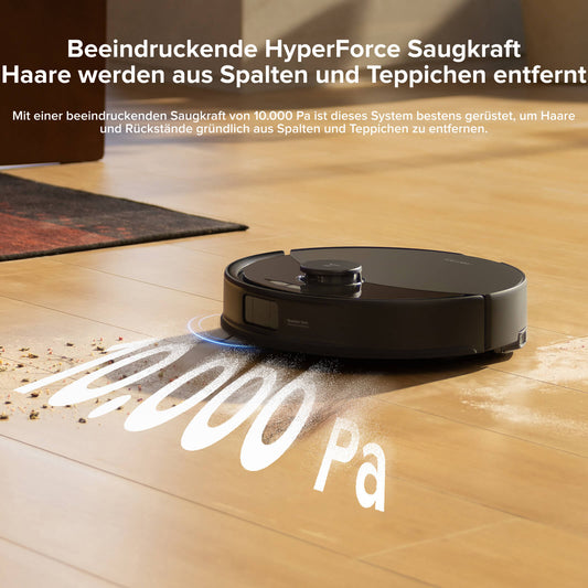 Roborock Q10 X5 mit 10.000 Pa HyperForce-Saugkraft auf Hartboden und Teppich