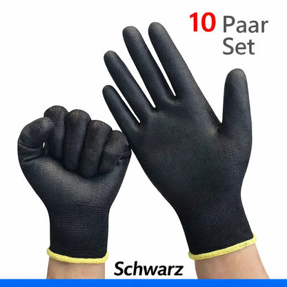 PU Arbeitshandschuhe im 10-Paar-Set in Schwarz