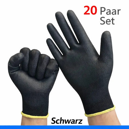 PU Arbeitshandschuhe im 20-Paar-Set in Schwarz