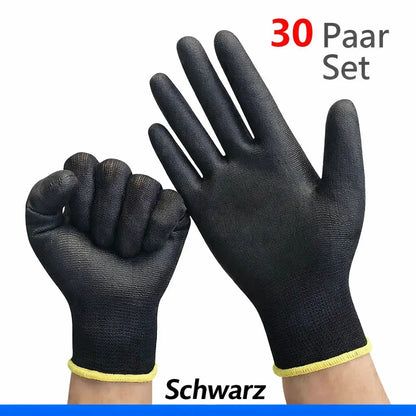 PU Arbeitshandschuhe im 30-Paar-Set in Schwarz