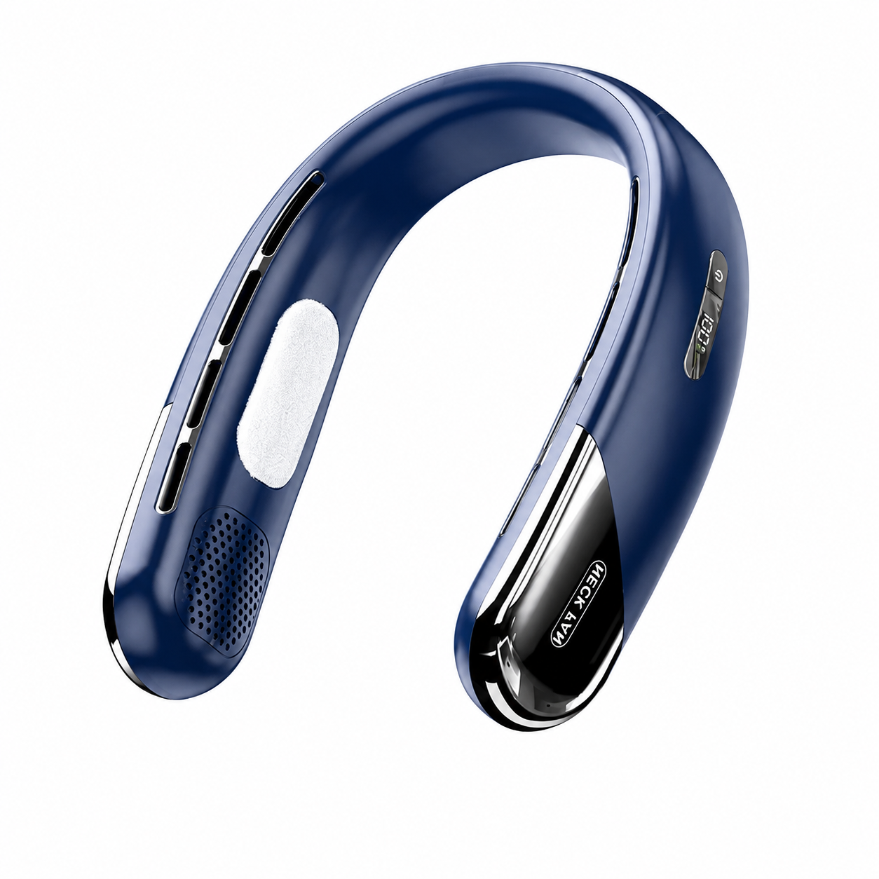Leiser Tragbarer Nackenventilator in Blau mit Kühlplatte und USB-Akku
