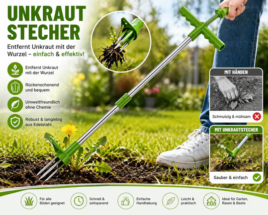 Ergonomischer Unkrautentferner mit langem Stiel – Unkraut dauerhaft ohne Bücken & ohne Chemie entfernen